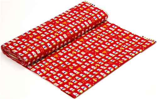 red Japanese fabric Lucky Cat Jizo statues 3