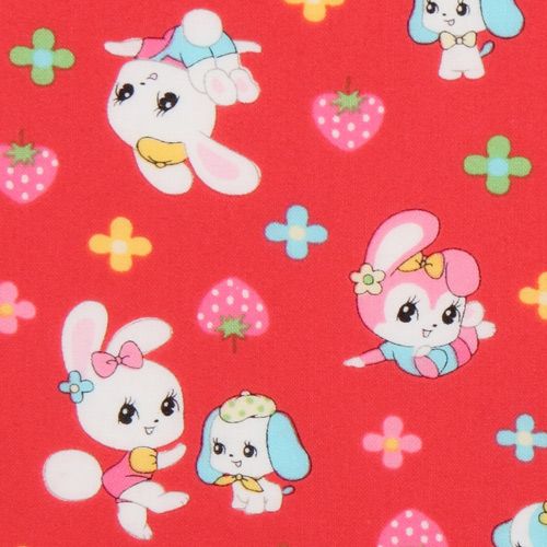 red Japanese fabric bunny doggy strawberry flowers 1