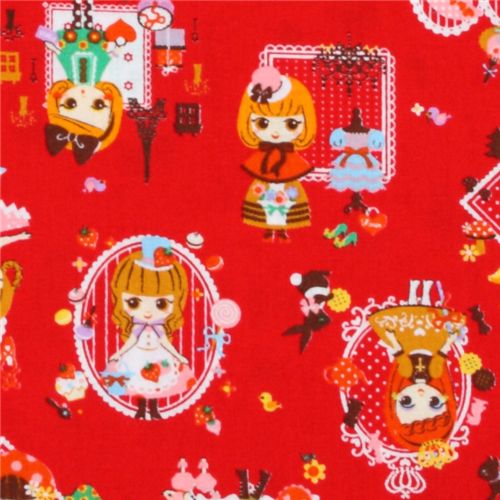 roter japanischer Stoff Mädchen beim Einkaufen Cosmo Stoff