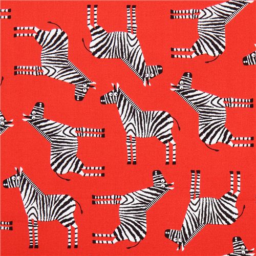 red Jungle Party zebra animal fabric by Robert Kaufman Fabric