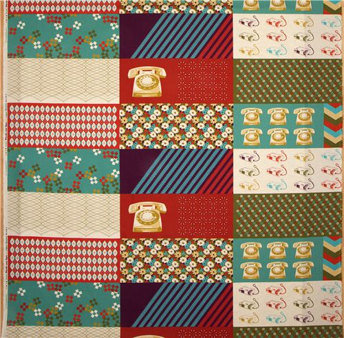 red Kokka retro fabric with phone flower rectangular 2