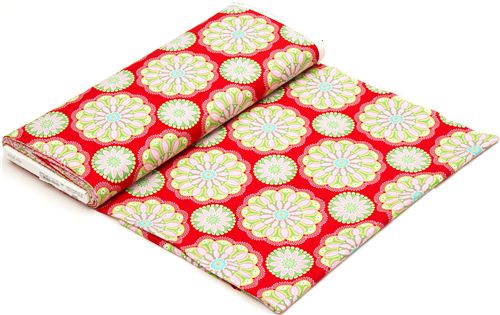 red Michael Miller Christmas fabric with flower ornaments 3