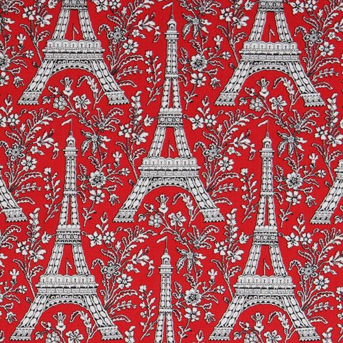 Tissu Michael Miller rouge avec fleurs et Tour Eiffel Tissu