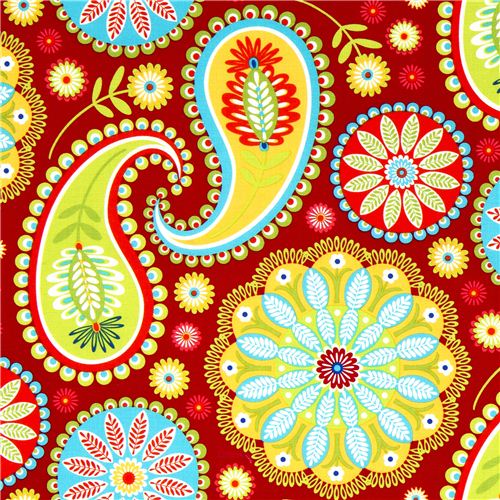 roter Michael Miller Stoff Gypsy Paisley grosse Blumen Stoff