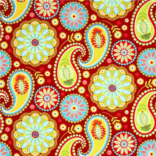 red Michael Miller fabric Gypsy Paisley big flowers 2