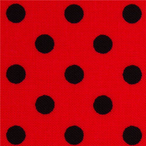red Michael Miller fabric small black polka dots 1