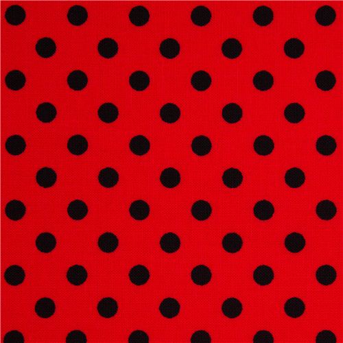 red Michael Miller fabric small black polka dots 2