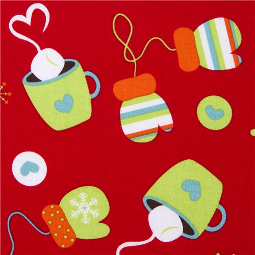 roter Riley Blake Weihnachts-Stoff süsse Handschuhe 1