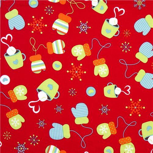roter Riley Blake Weihnachts-Stoff süsse Handschuhe 2