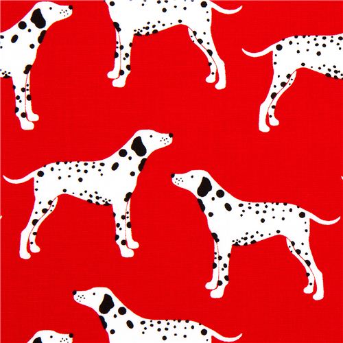 Tissu Robert Kaufman Menagerie rouge motif dalmatiens Tissu