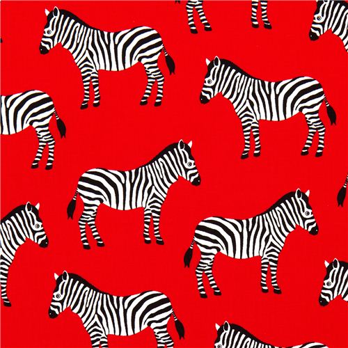 red Robert Kaufman fabric Menagerie with zebras 1
