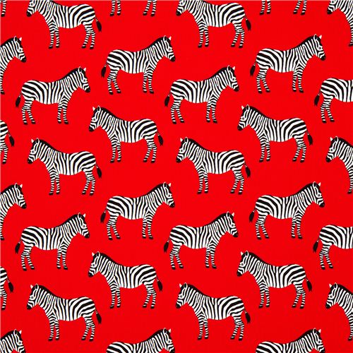 red Robert Kaufman fabric Menagerie with zebras 2