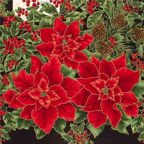 Tessuto Natalizio rosso Timeless Treasures stella di natale Tessuto