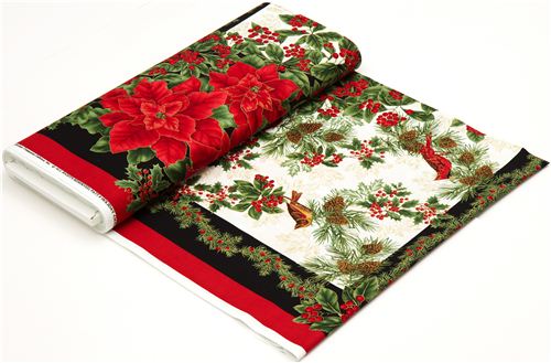 red Timeless Treasures Christmas fabric poinsettia  4