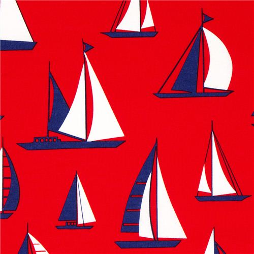 red Timeless Treasures sailing ship fabric USA 1