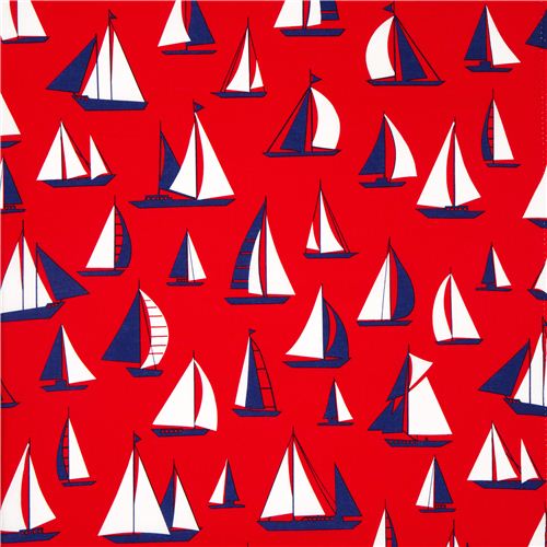 red Timeless Treasures sailing ship fabric USA 2