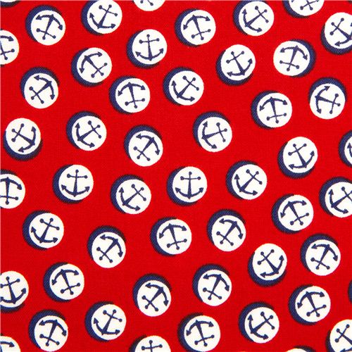 red Timeless Treasures sailor fabric with anchors USA 2