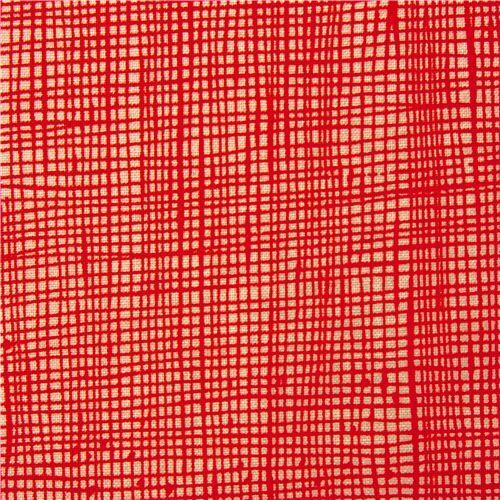 Mini Squares Grid Red Taupe Fabric