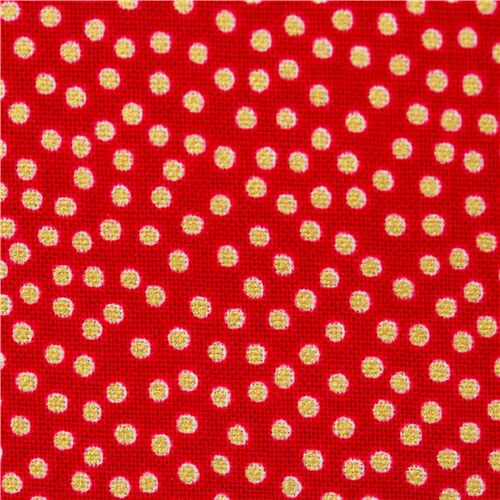 red background garden pindot gold polka dots on cotton fabric Fabric
