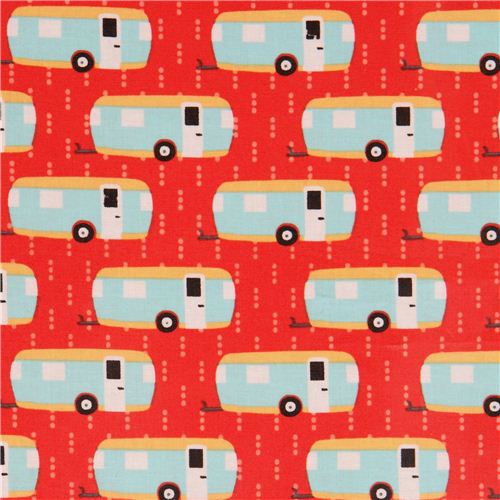 roter Wohnwagen Premium Laminat Stoff von Robert Kaufman Stoff