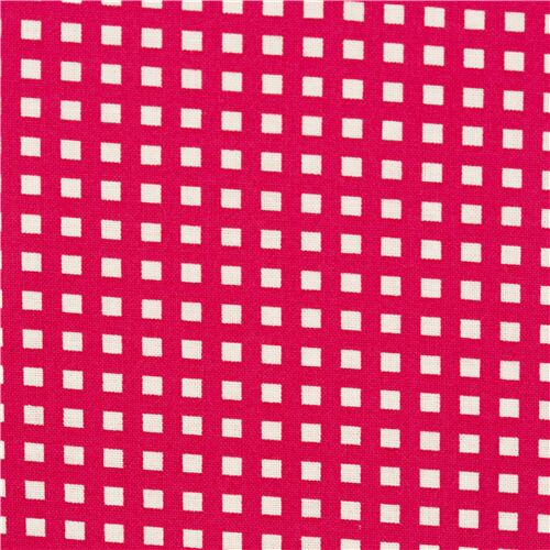 Red White Checkered Grid Squares Fabric