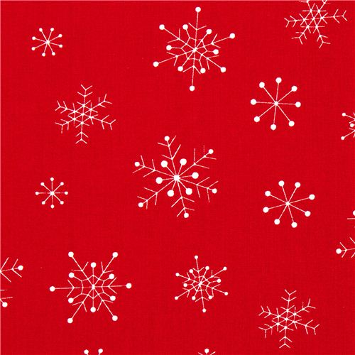 red designer Christmas fabric with white snowflakes 1