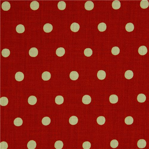 roter echino Canvas Stoff mit hellgrünen Polka Dots 4