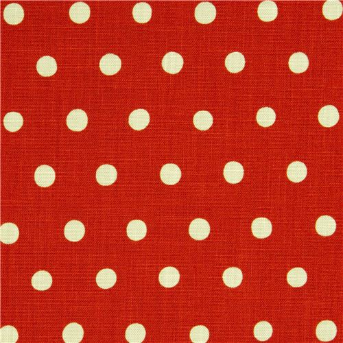 red echino canvas fabric with turquoise polka dots  2