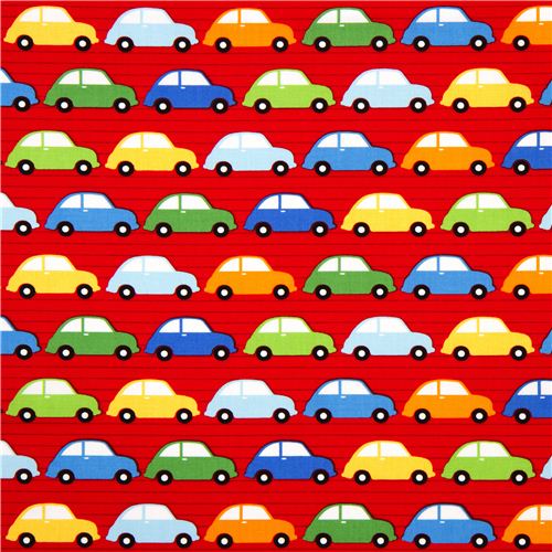 red fabric for boys colourful cars par Robert Kaufman USA 2