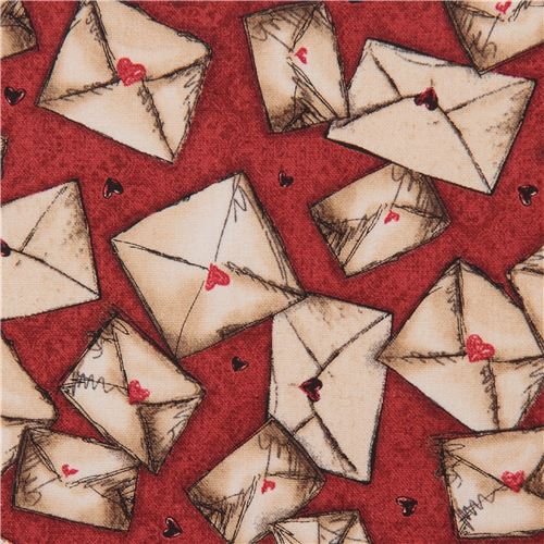 tessuto rosso lettere buste Gorjuss Quilting Treasures  Tessuto
