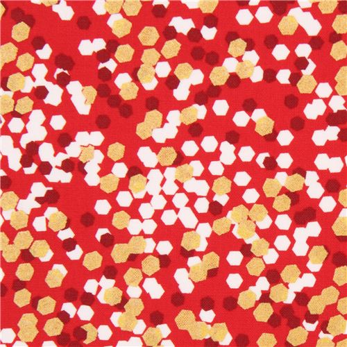 Tela roja hexgono blanco dorado metlico de Michael Miller EE. UU. Tela