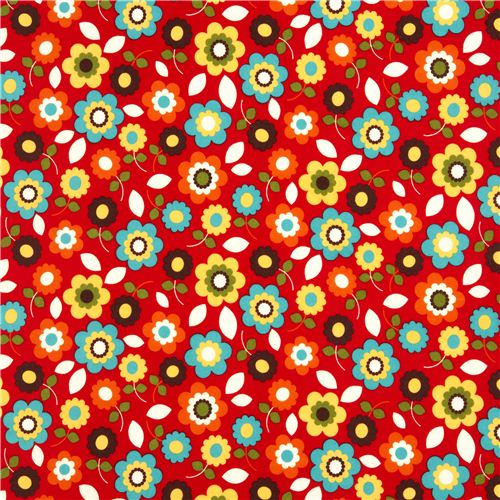 red flannel fabric colourful flowers par Robert Kaufman 2