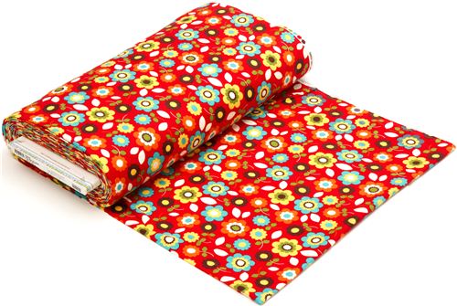 red flannel fabric colourful flowers par Robert Kaufman 3