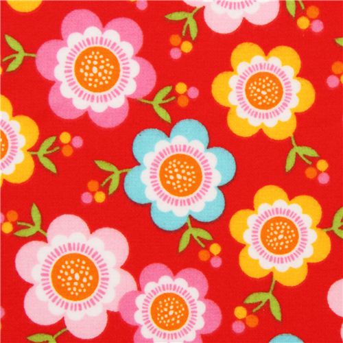 Tissu en flanelle Robert Kaufman rouge à fleurs Tissu