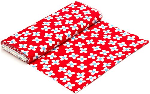 red flower organic fabric white daisies Robert Kaufman 3