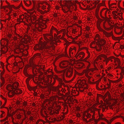 tessuto rosso motivo floreale 'Isadora' Blank Quilting USA extralarge Tessuto