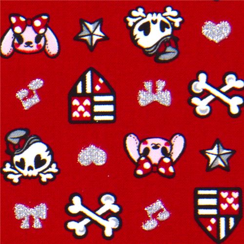 red glitter skull fabric bunny stars 1