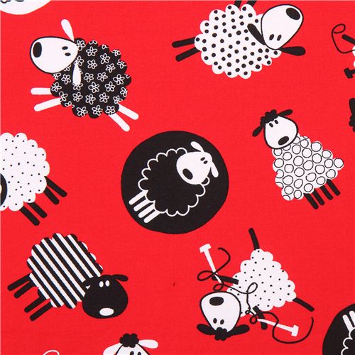 Tissu Timeless Treasures rouge, moutons qui tricotent Tissu