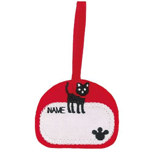 red name tag with cat paw print iron-on transfer 1 piece