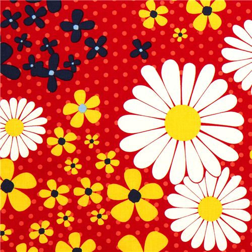 red organic fabric flowers & dots Realizzato da Robert Kaufman 1