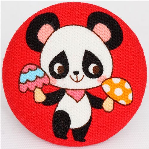 Bouton en tissu japonais rouge, panda et champignon