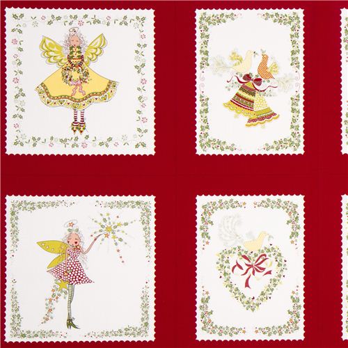red patchwork pixies fairies Christmas fabric Michael Miller 2