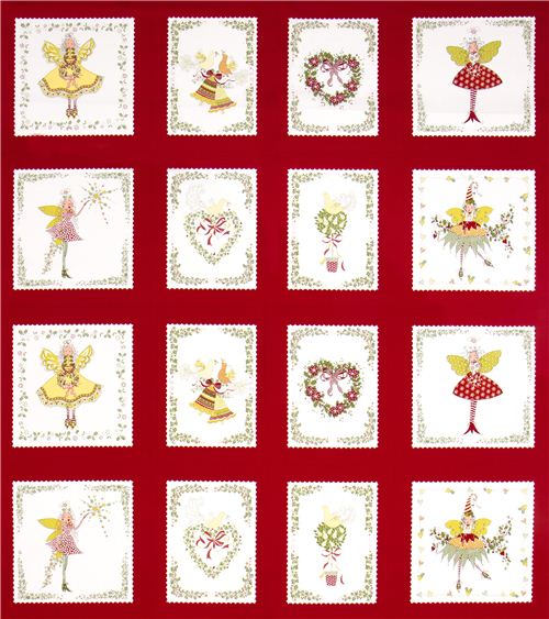 red patchwork pixies fairies Christmas fabric Michael Miller 4