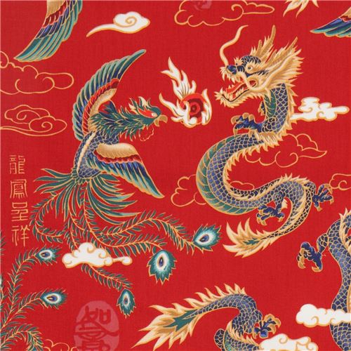 Resto de (46 x 112 cm) - Tela roja con f�nix y drag�n de Trans-Pacific Textiles 2