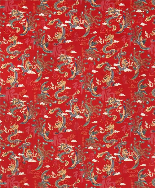 Resto de (46 x 112 cm) - Tela roja con f�nix y drag�n de Trans-Pacific Textiles 5