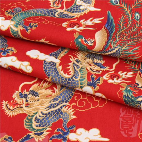 Resto de (46 x 112 cm) - Tela roja con f�nix y drag�n de Trans-Pacific Textiles 6