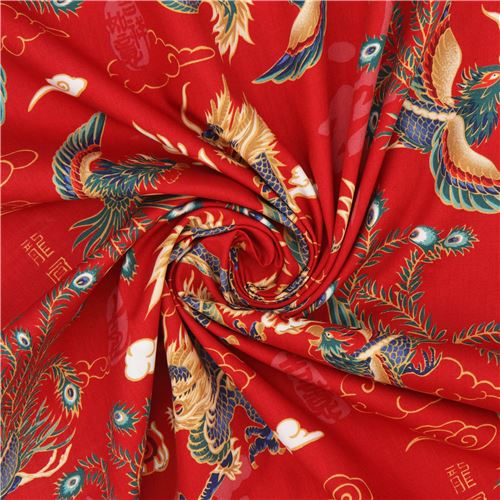 Resto de (46 x 112 cm) - Tela roja con f�nix y drag�n de Trans-Pacific Textiles 7