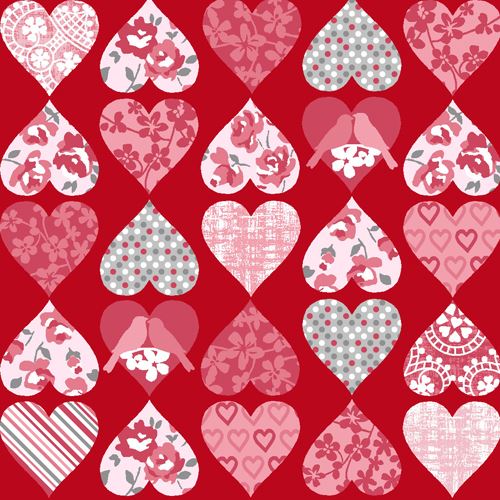 Tissu StudioE «Hugs & Kisses» rouge, petits coeurs roses à pois, rayures, motifs Tissu