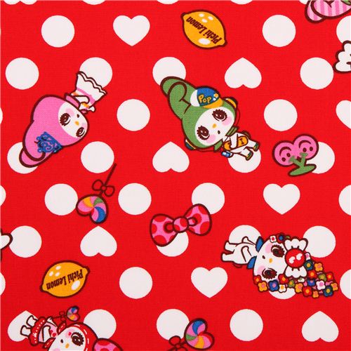 roter Polka Dot My Melody Hase Sanrio Oxford Stoff aus Japan
