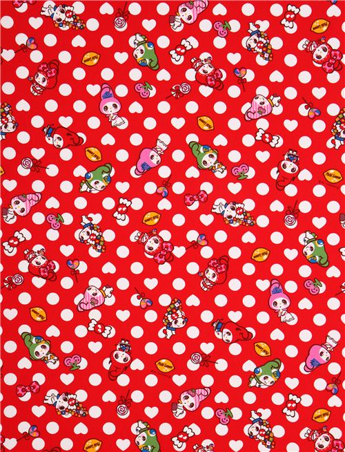roter Polka Dot My Melody Hase Sanrio Oxford Stoff aus Japan 0